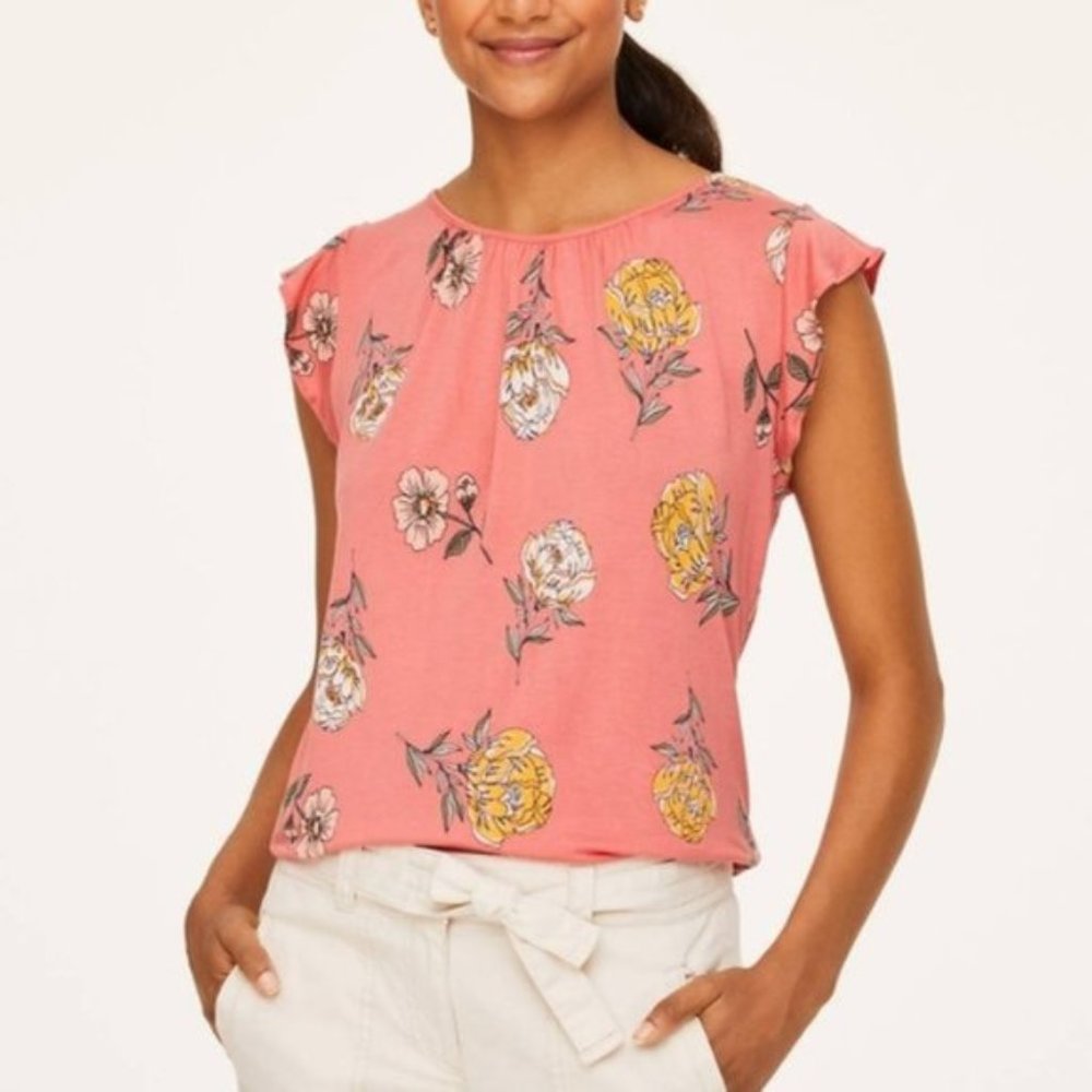 •LOFT• Floral Flutter Sleeve Top